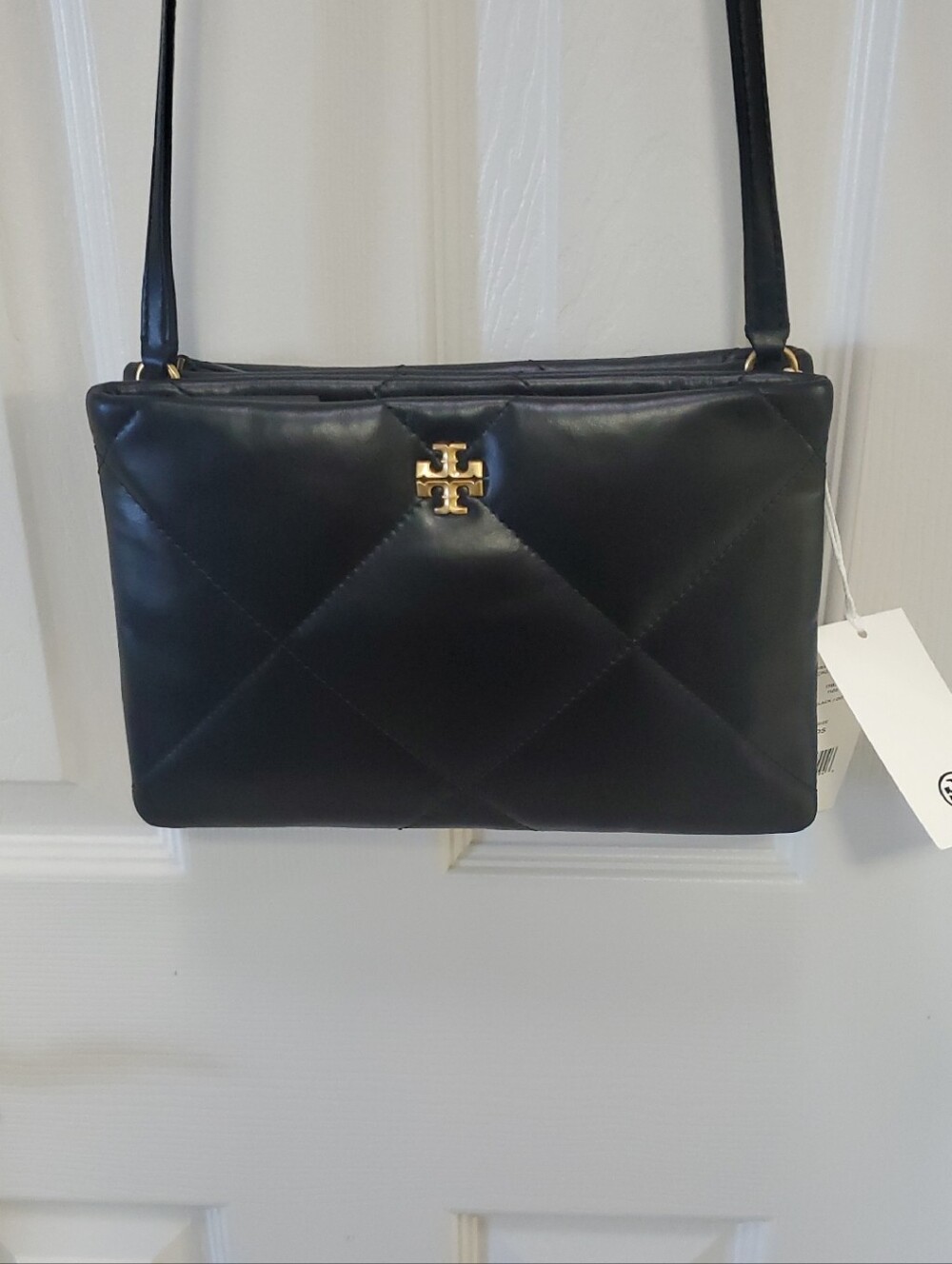 Tory Burch Black Quilted Leather Crossbody with Gold Logo